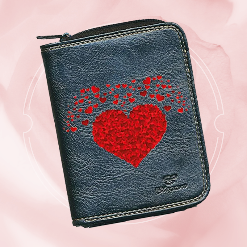 Porte monnaie et carte noir en Simili Cuir pour femme personnalisé Cœur multi rouge