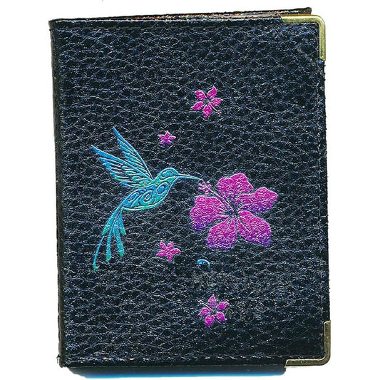 Etui porte carte bancaire et fidélité en Cuir noir personnalisé Colibri
