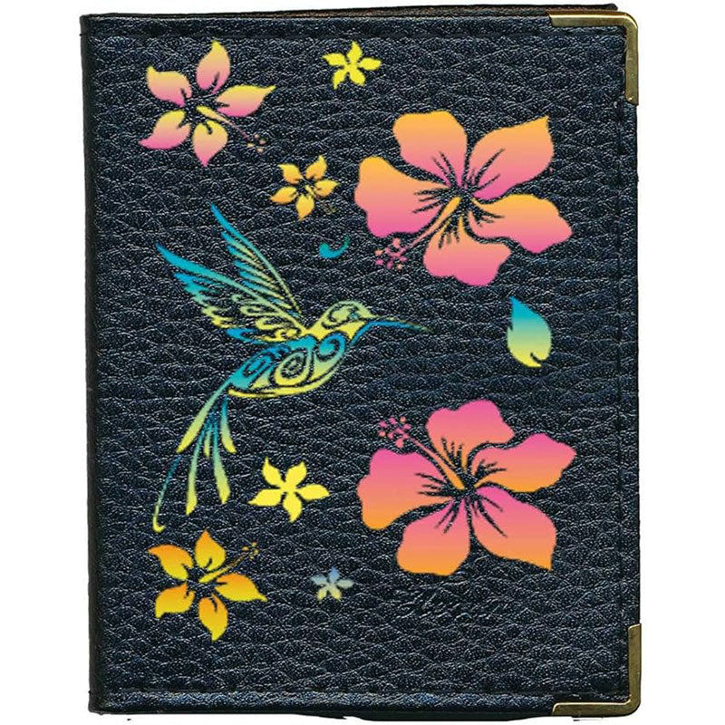 Etui porte carte bancaire et fidélité en Cuir noir personnalisé Colibri Orange