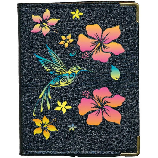 Etui porte carte bancaire et fidélité en Cuir noir personnalisé Colibri Orange