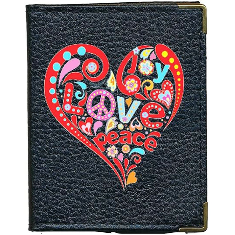 Etui porte carte bancaire et fidélité en Cuir noir Love Peace