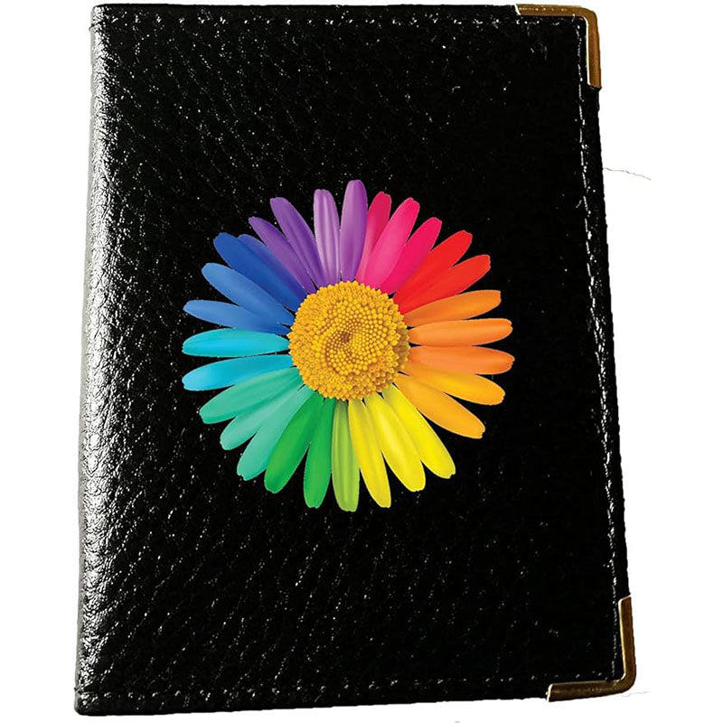 Etui porte carte bancaire et fidélité en Cuir noir design Marguerite Arc en Ciel