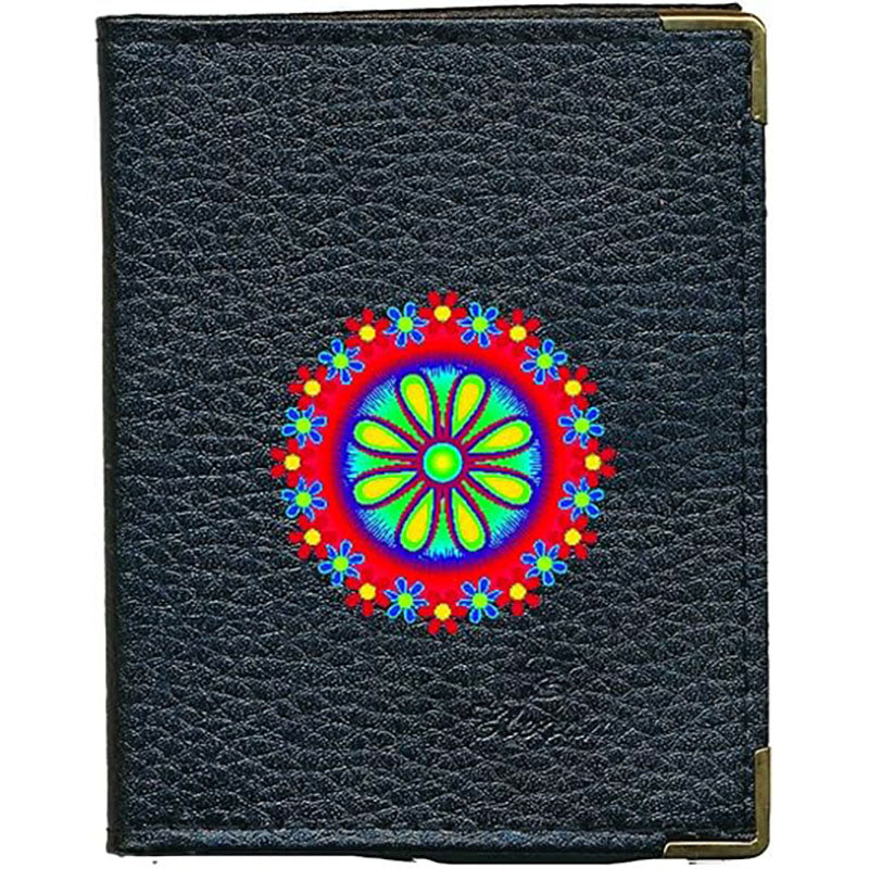 Etui porte carte bancaire et fidélité en Cuir noir Marguerite Rouge