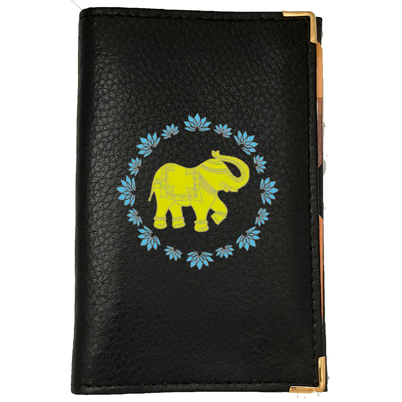 Porte Carte Grise étui de voiture en Cuir noir Personnalisé avec un Elephant