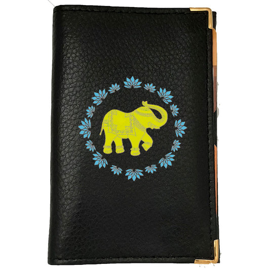 Porte Carte Grise étui de voiture en Cuir noir Personnalisé avec un Elephant