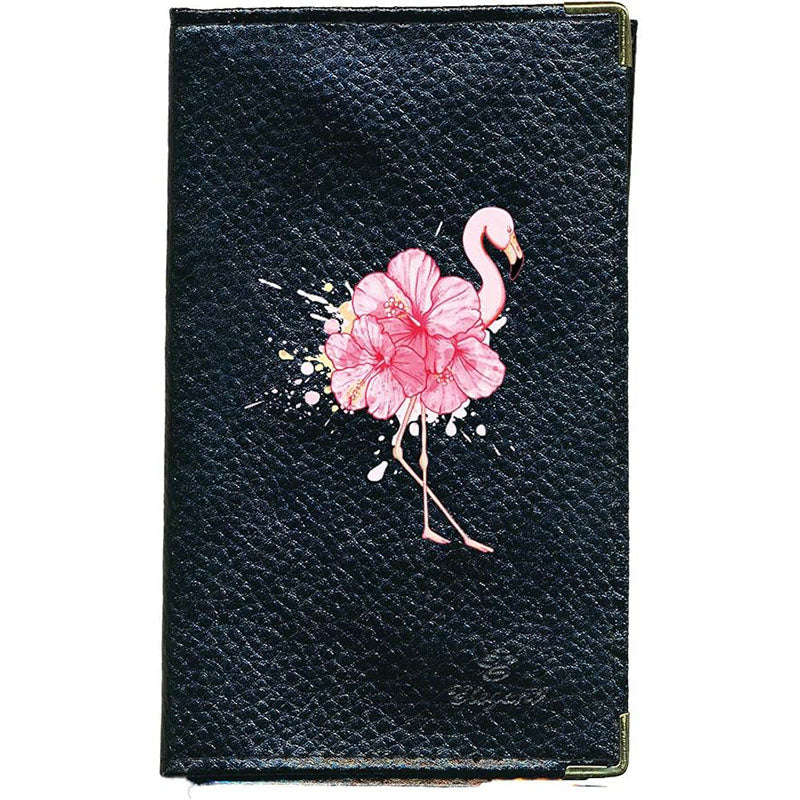 Porte Carte Grise étui de voiture en Cuir noir Personnalisé avec un Flamant rose