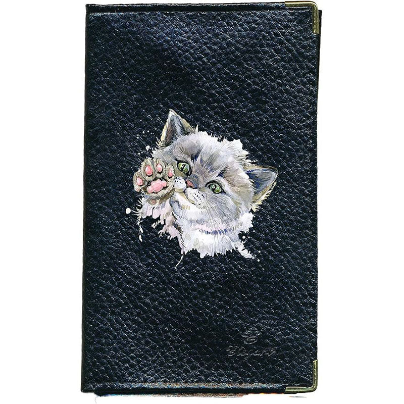 Porte Carte Grise en Cuir noir Personnalisé avec un Minou Chat