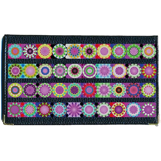 Porte chéquier et carte en cuir noir pour femme personnalisé Bande de fleurs