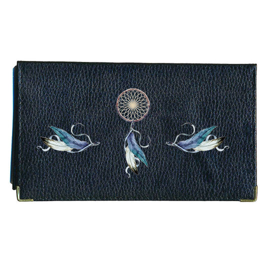 Porte chéquier et carte en cuir noir pour femme personnalisé Dream Catcher
