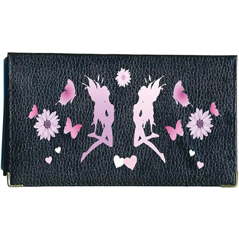 Porte chéquier et carte en cuir noir pour femme personnalisé Fée