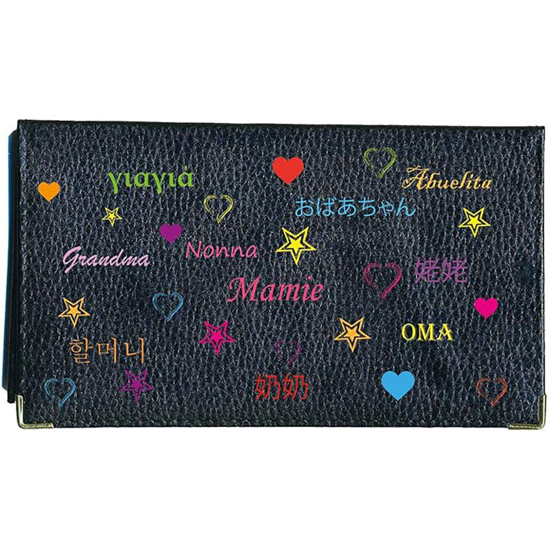 Porte chéquier et carte en cuir noir pour femme personnalisé Mamie pays