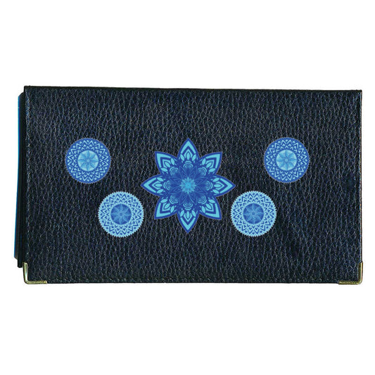 Porte chéquier et carte en cuir noir pour femme personnalisé Mandala Zen