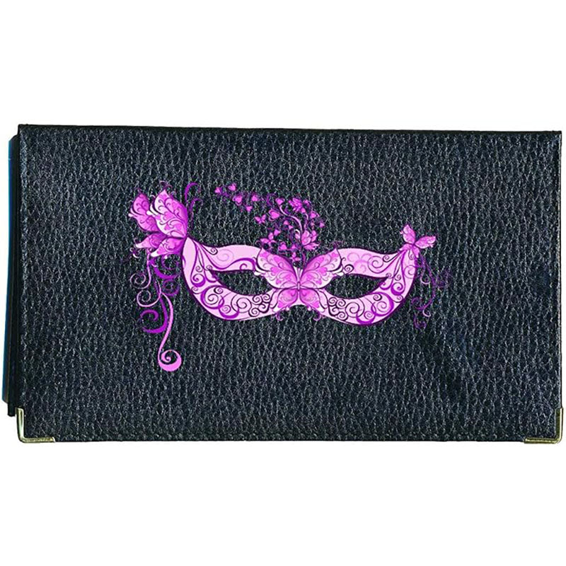 Porte chéquier et carte en cuir noir pour femme personnalisé Masque