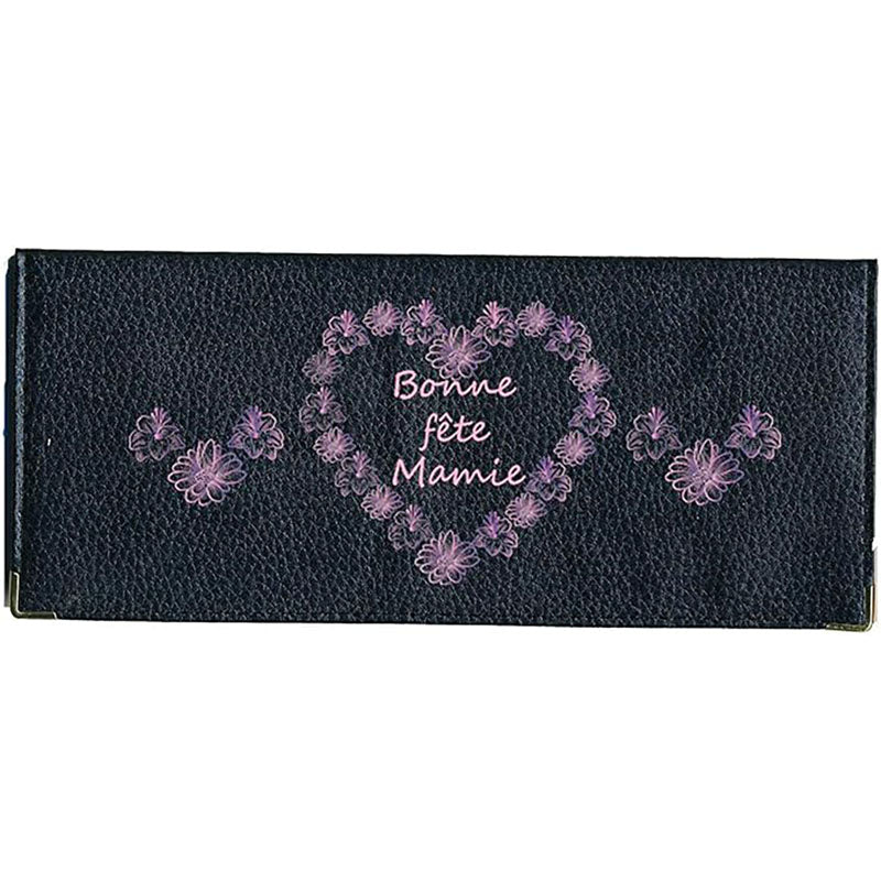 Porte Chéquier long en cuir noir personnalisé avec personnalisé Bonne fête Mamie