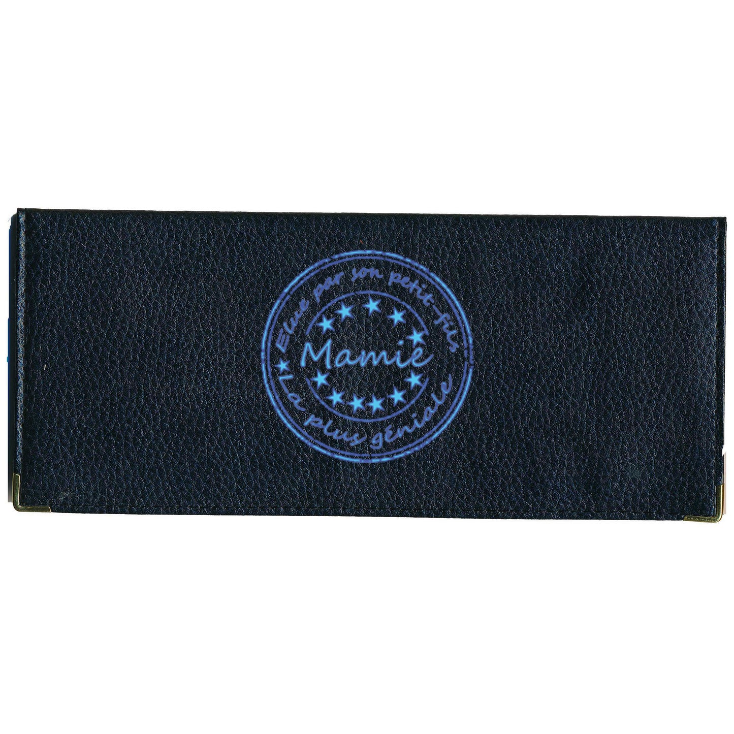 Porte Chéquier long en cuir noir personnalisé avec personnalisé Mamie Elue par son petit fils