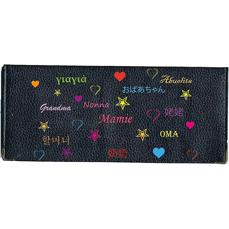 Porte Chéquier long en cuir noir personnalisé avec personnalisé Mamie Pays