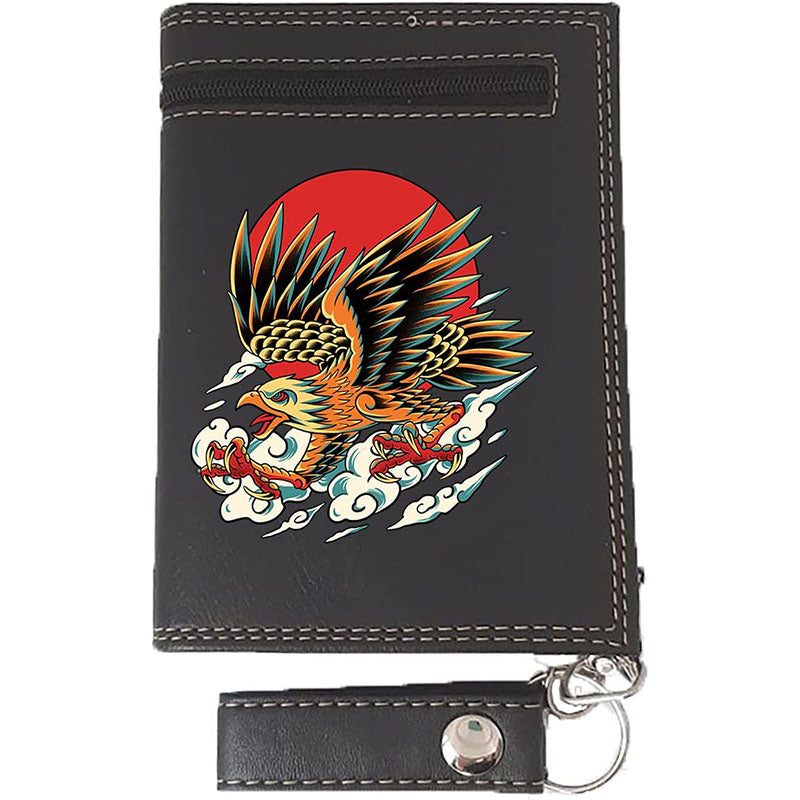 Portefeuille porte monnaie pour Homme noir avec chaine personnalisé Aigle