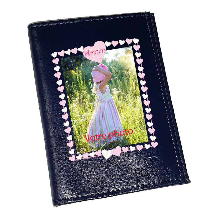 Portefeuille personnalisé en Cuir avec Votre Photo Coeur rose Cadeau Fête des Mères
