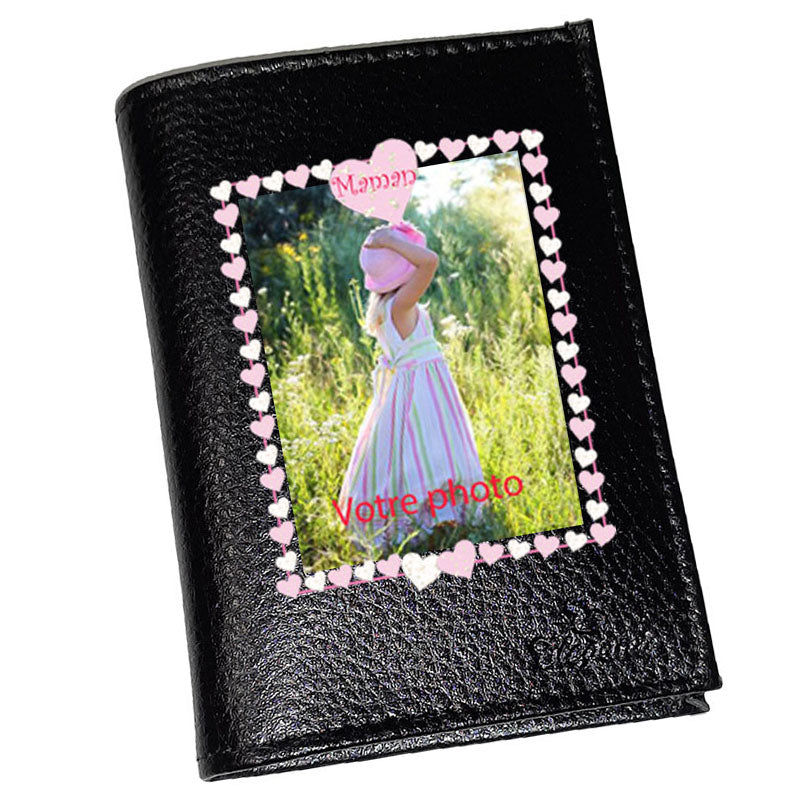 Portefeuille personnalisé en Cuir avec Votre Photo Coeur rose Cadeau Fête des Mères