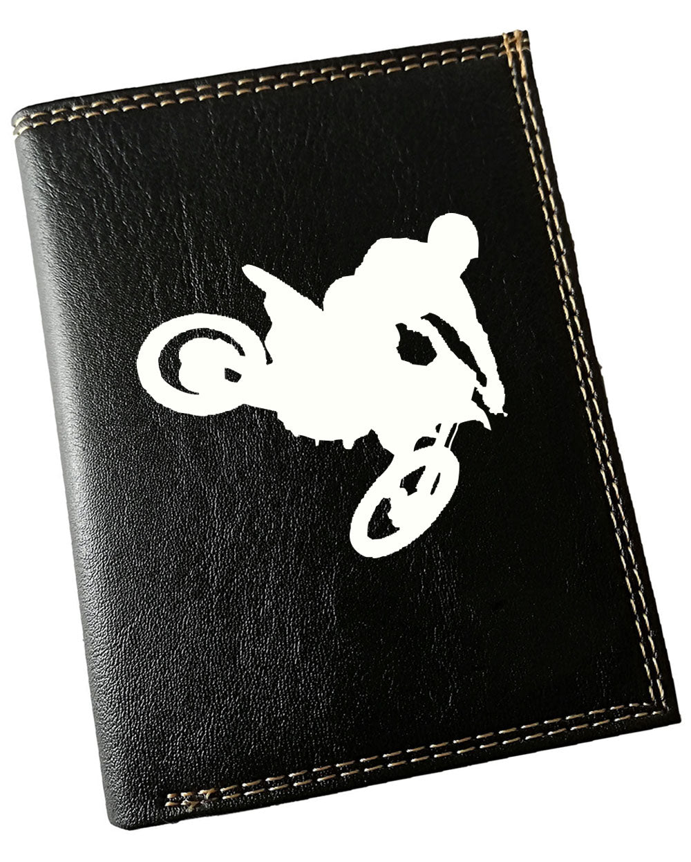 Portefeuille Homme Noir Personnalisé – Moto Cross - Prénom en option