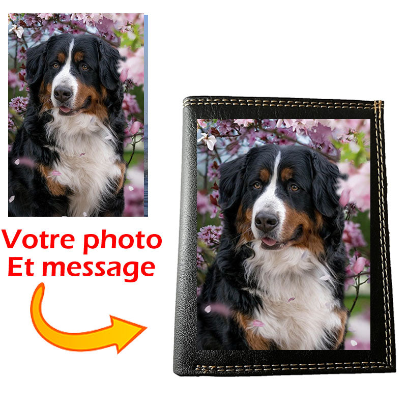 Petit Portefeuille Porte Monnaie noir en simili cuir personnalisé avec photo logo et texte