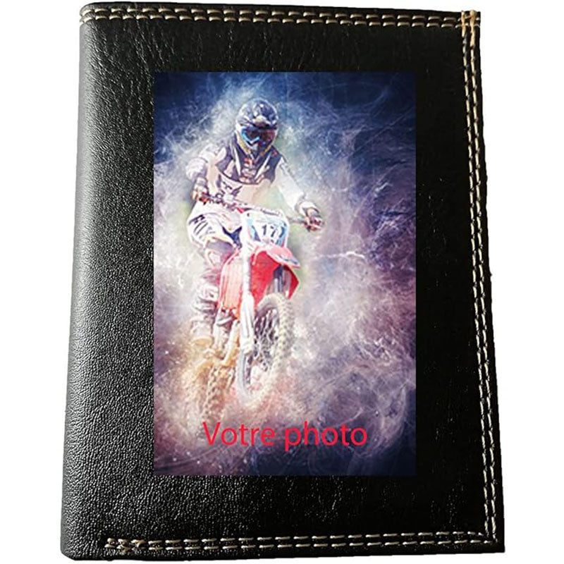 Petit Portefeuille Porte Monnaie noir en simili cuir personnalisé avec photo logo et texte