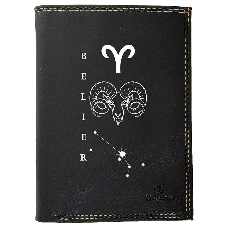 Petit Portefeuille Homme noir avec Porte Monnaie Signe Astrologique