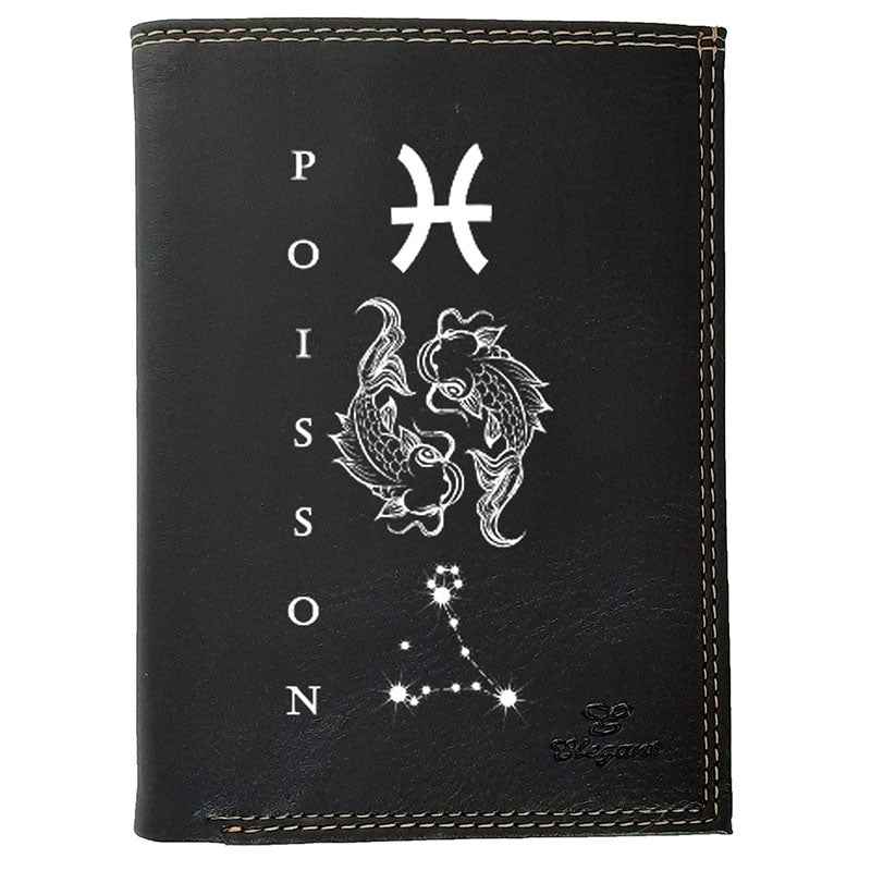 Petit Portefeuille Homme noir avec Porte Monnaie Signe Astrologique