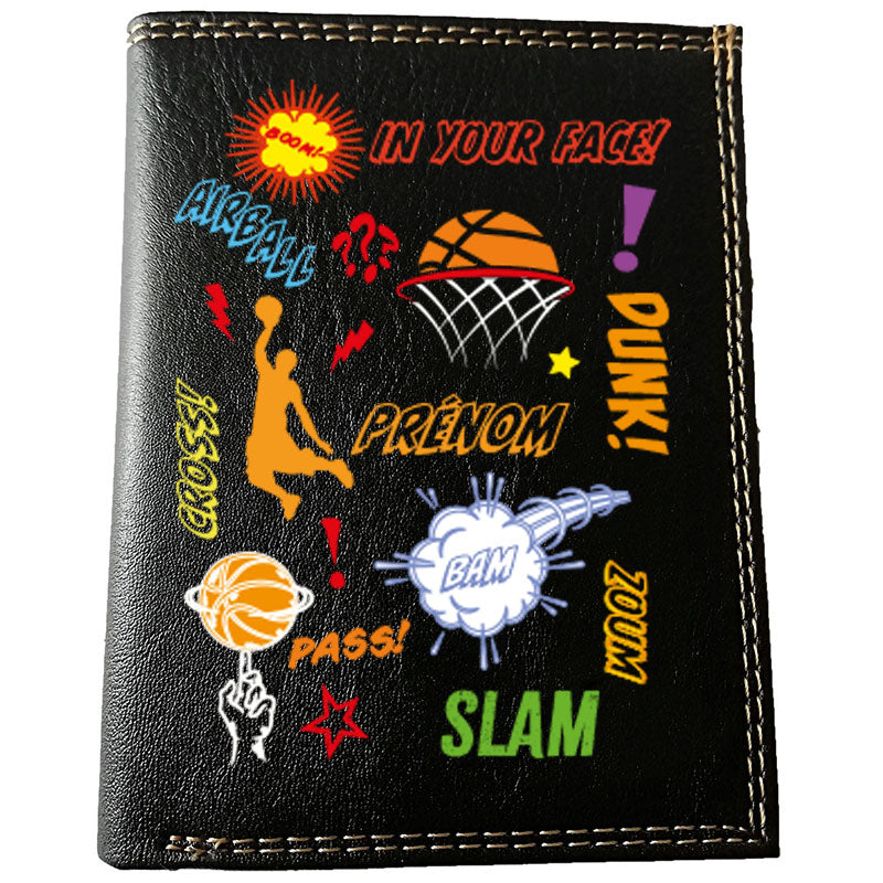 Petit Portefeuille Homme noir avec Porte Monnaie Personnalisé Basketball BD
