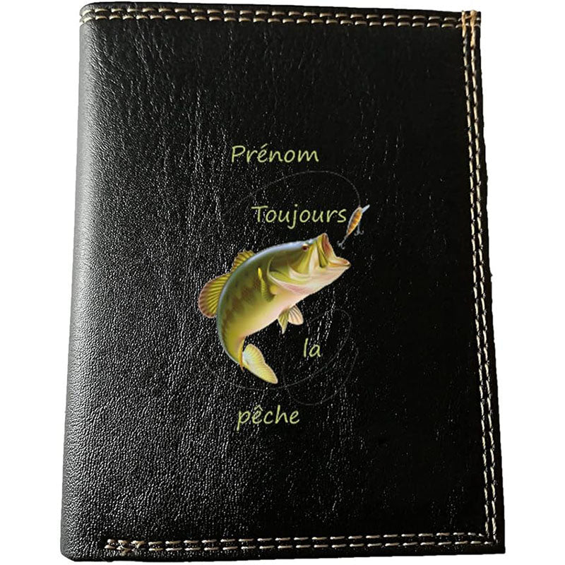 Petit Portefeuille Homme noir avec Porte Monnaie personnalisé Toujours la pêche