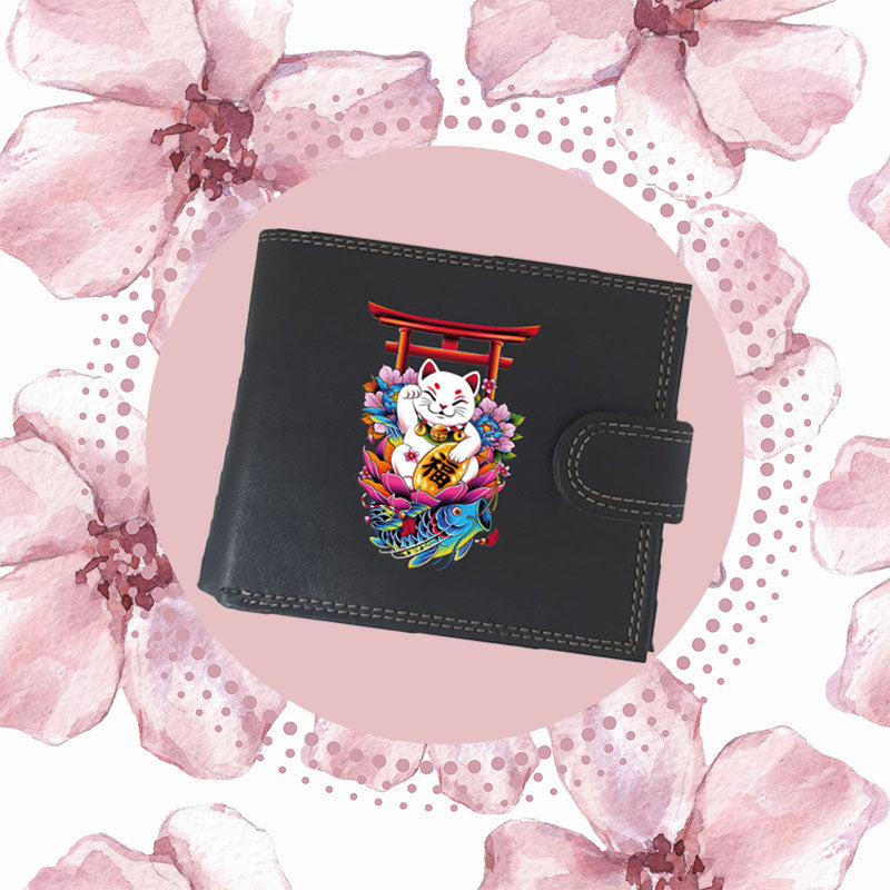 Portefeuille à rabat en Simili Cuir personnalisé Manekineko Chat porte bonheur