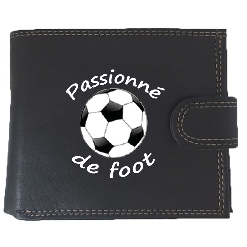 Petit Portefeuille à Rabat Pour Homme - Simili Cuir Noir - Personnalisable Avec Un Prénom (ex : Rugby)