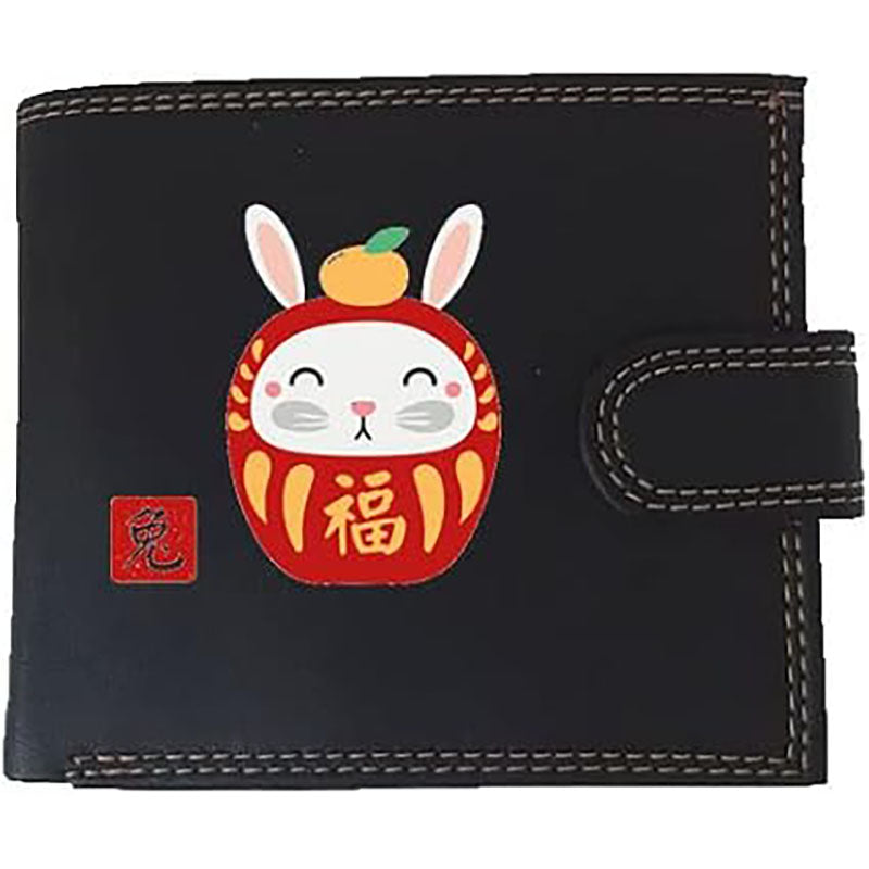 Portefeuille à rabat en Simili Cuir personnalisé avec Signe astrologique chinois Daruma