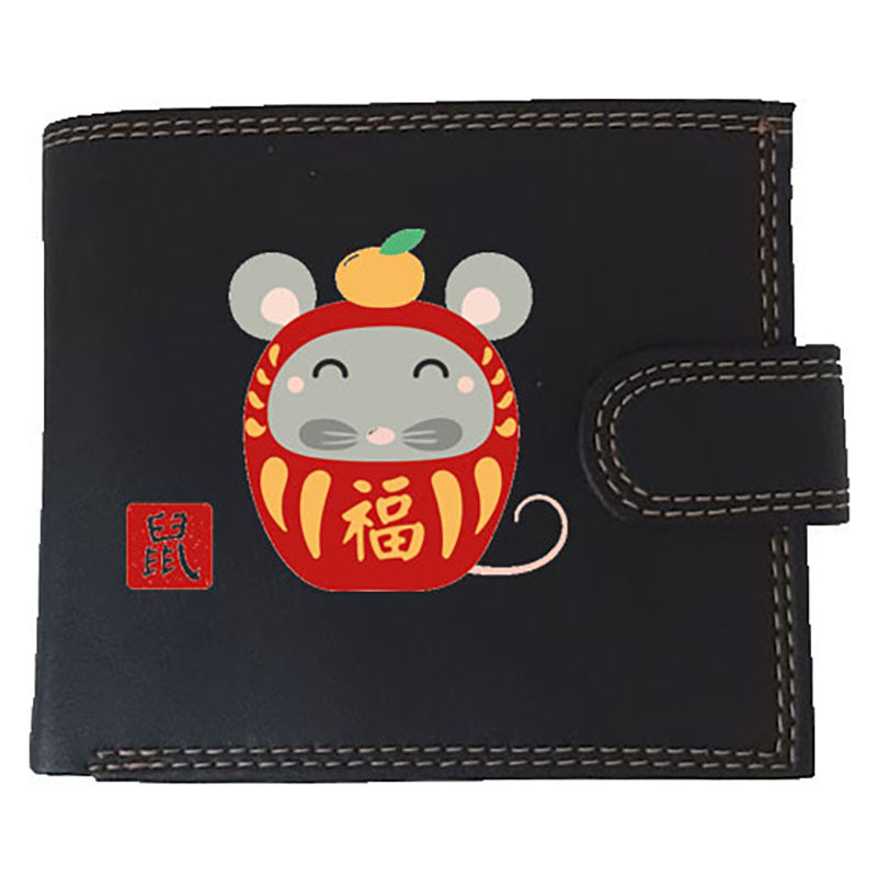 Portefeuille à rabat en Simili Cuir personnalisé avec Signe astrologique chinois Daruma