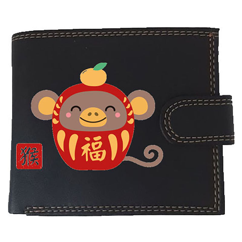 Portefeuille à rabat en Simili Cuir personnalisé avec Signe astrologique chinois Daruma