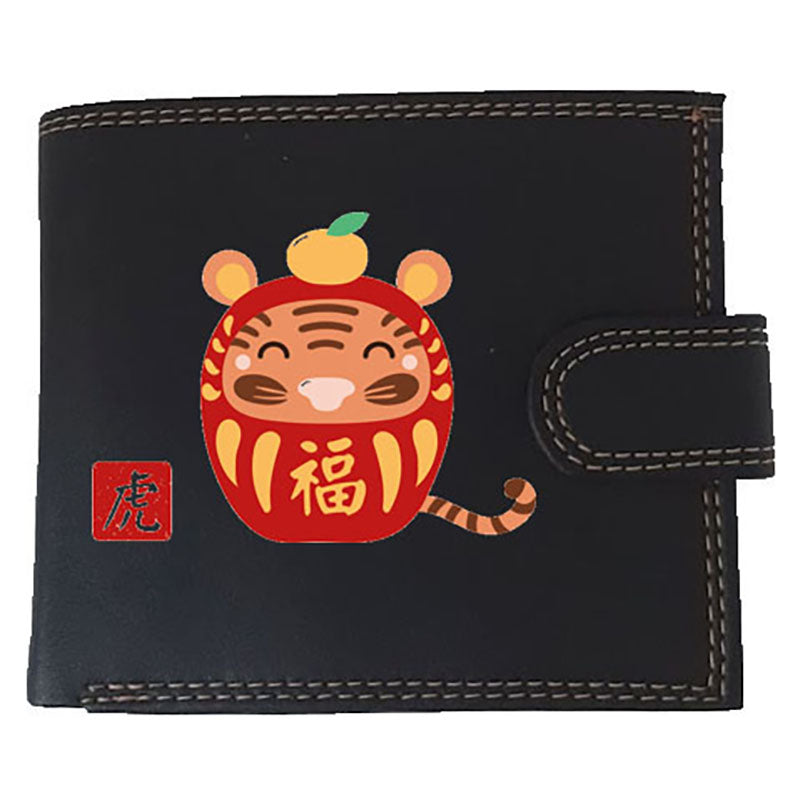 Portefeuille à rabat en Simili Cuir personnalisé avec Signe astrologique chinois Daruma
