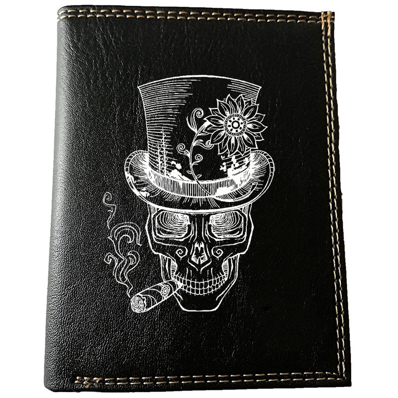 Petit Portefeuille porte monnaie noir pour Homme personnalisé Cigare Tête de Mort