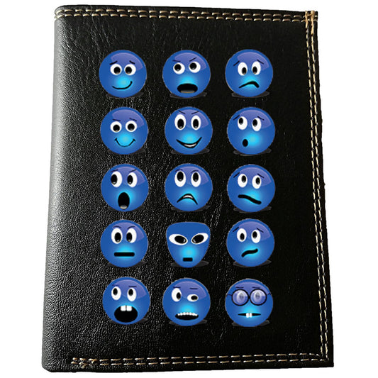 Petit Portefeuille porte monnaie pour Homme noir personnalisé Smiley bleu