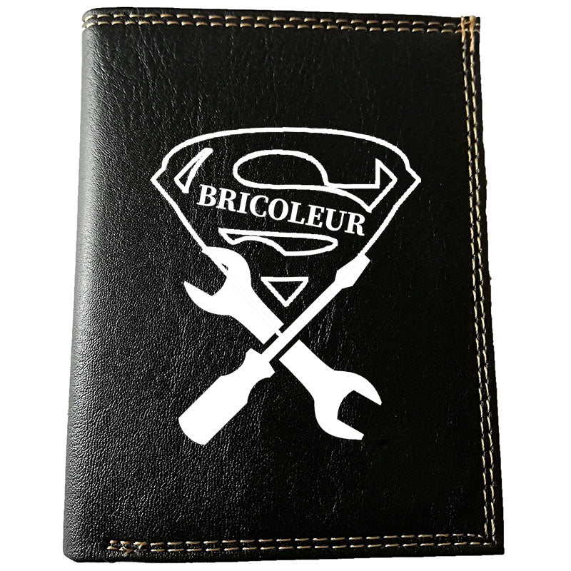 Petit Portefeuille porte monnaie pour Homme noir personnalisé Super Bricoleur