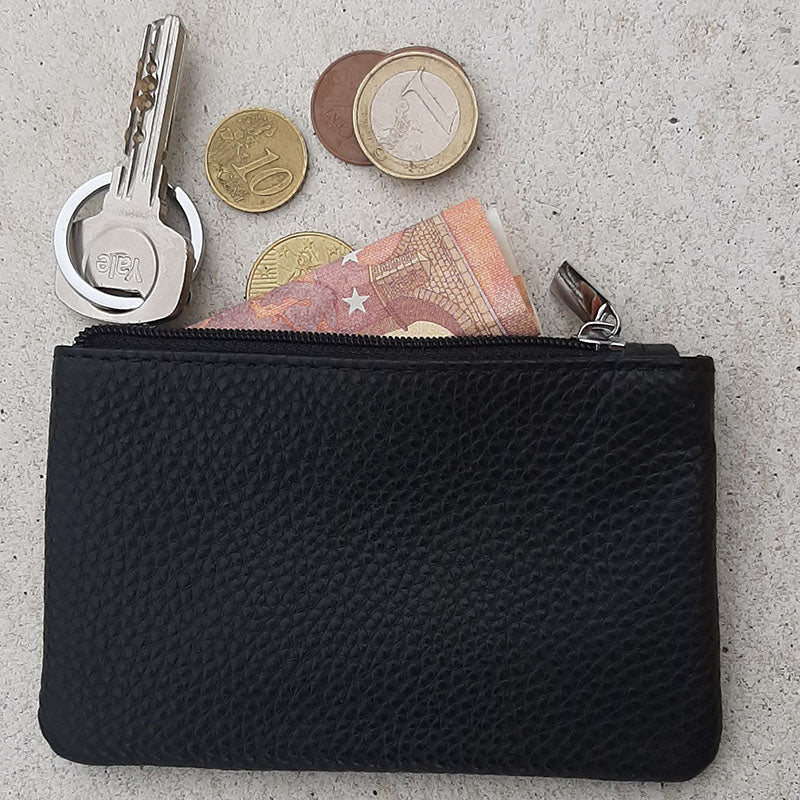 Petit porte monnaie avec porte clés en Cuir noir pour Homme personnalisé Moto Cross