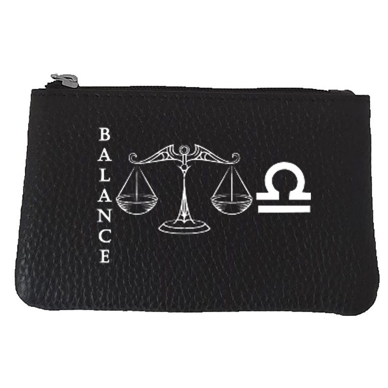 Petit Porte monnaie avec porte clés en Cuir noir personnalisé Signe astrologique