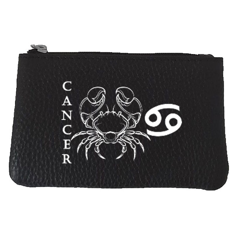 Petit Porte monnaie avec porte clés en Cuir noir personnalisé Signe astrologique