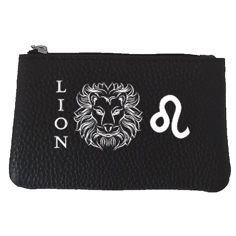 Petit Porte monnaie avec porte clés en Cuir noir personnalisé Signe astrologique