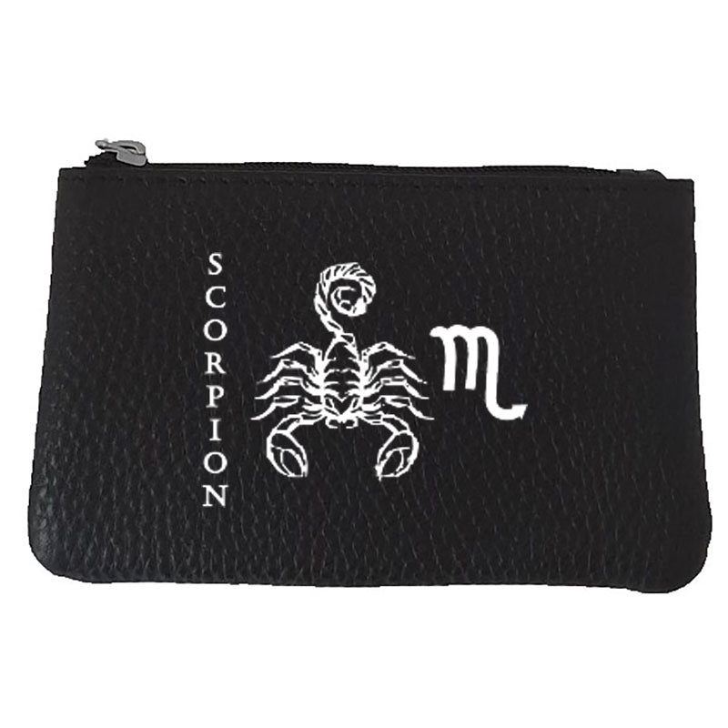 Petit Porte monnaie avec porte clés en Cuir noir personnalisé Signe astrologique