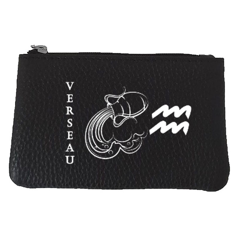 Petit Porte monnaie avec porte clés en Cuir noir personnalisé Signe astrologique