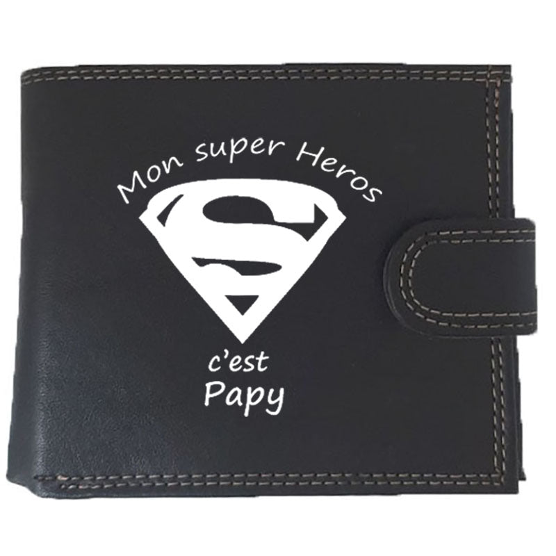 Portefeuille à rabat en Simili Cuir personnalisé Super Papy Grand-Père