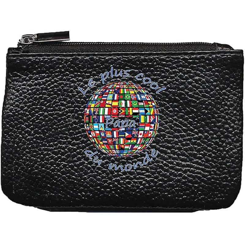 Petit Porte monnaie avec porte clés  en Cuir noir pour Homme Papa Cool fête des pères