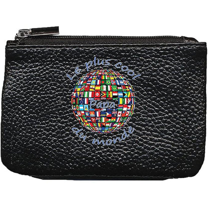 Petit Porte monnaie avec porte clés  en Cuir noir pour Homme Papa Cool fête des pères