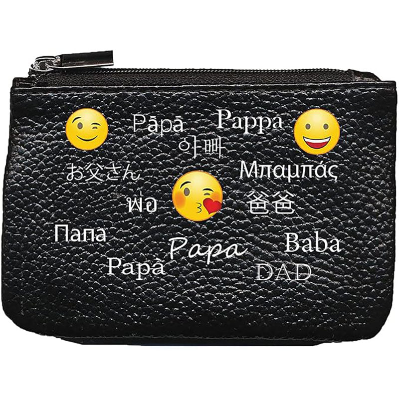 Petit Porte monnaie avec porte clés en Cuir noir pour Homme Papa Smiley