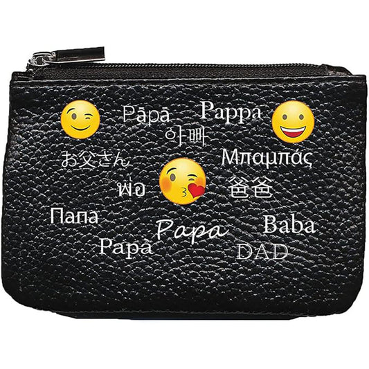Petit Porte monnaie avec porte clés en Cuir noir pour Homme Papa Smiley